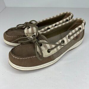 Sperry Womens STS99468 Brown Leather Fabric Striped Size 8M Boat Shoes
